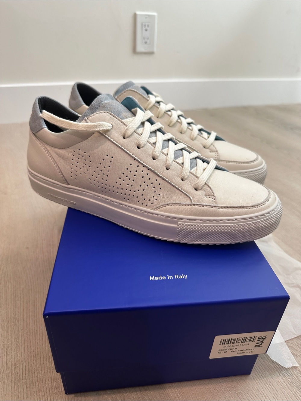NEW P448 Soho Men’s Cream Leather Low-Top Sneakers